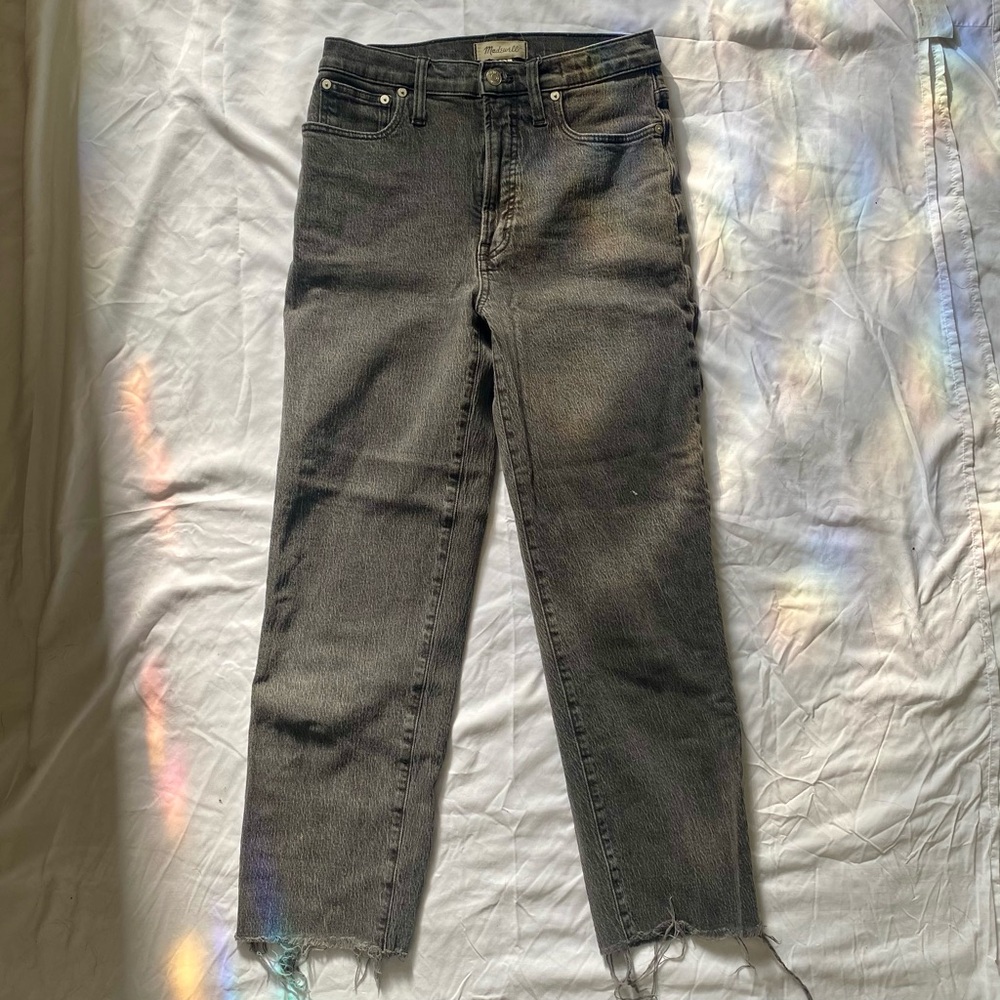 Madewell the Perfect Vintage Straight Jean Ankle 27 Charcoal Distressed Hem